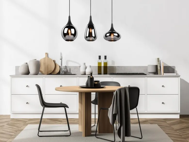 LED Pendelleuchte 3 flammig Glas Chrom verspiegelt & Rauchglas Optik, B: 69cm