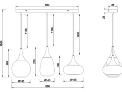 LED Pendelleuchte 3 flammig Glas Chrom verspiegelt & Rauchglas Optik, B: 69cm