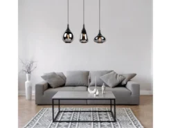 LED Pendelleuchte 3 flammig Glas Chrom verspiegelt & Rauchglas Optik, B: 69cm