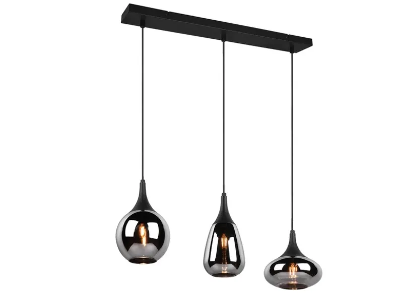 LED Pendelleuchte 3 flammig Glas Chrom verspiegelt & Rauchglas Optik, B: 69cm