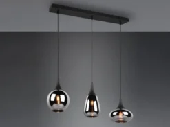 LED Pendelleuchte 3 flammig Glas Chrom verspiegelt & Rauchglas Optik, B: 69cm