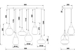 LED Pendelleuchte 6 flammig Glas Chrom verspiegelt & Rauchglas Optik, B: 93cm