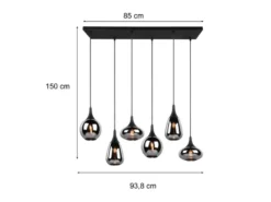 LED Pendelleuchte 6 flammig Glas Chrom verspiegelt & Rauchglas Optik, B: 93cm