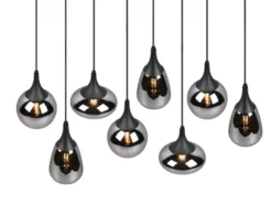 LED Pendelleuchte 8 flammig Glas Chrom verspiegelt & Rauchglas Optik, B: 121cm