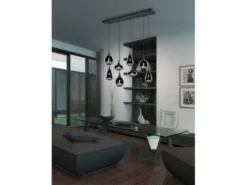 LED Pendelleuchte 8 flammig Glas Chrom verspiegelt & Rauchglas Optik, B: 121cm