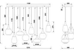 LED Pendelleuchte 8 flammig Glas Chrom verspiegelt & Rauchglas Optik, B: 121cm