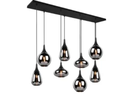 LED Pendelleuchte 8 flammig Glas Chrom verspiegelt & Rauchglas Optik, B: 121cm