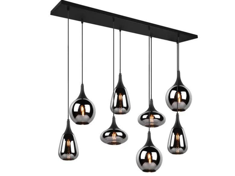 LED Pendelleuchte 8 flammig Glas Chrom verspiegelt & Rauchglas Optik, B: 121cm