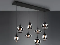 LED Pendelleuchte 8 flammig Glas Chrom verspiegelt & Rauchglas Optik, B: 121cm
