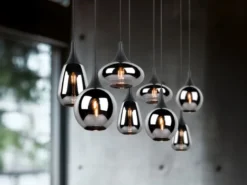 LED Pendelleuchte 8 flammig Glas Chrom verspiegelt & Rauchglas Optik, B: 121cm