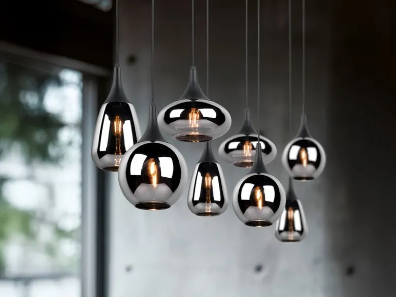 LED Pendelleuchte 8 flammig Glas Chrom verspiegelt & Rauchglas Optik, B: 121cm