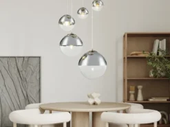 LED Pendelleuchte 5-flammig, Glaskugeln Chrom & Klarglas, Ø 65cm