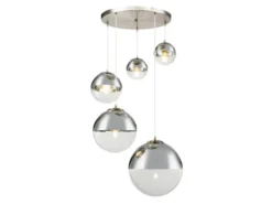 LED Pendelleuchte 5-flammig, Glaskugeln Chrom & Klarglas, Ø 65cm