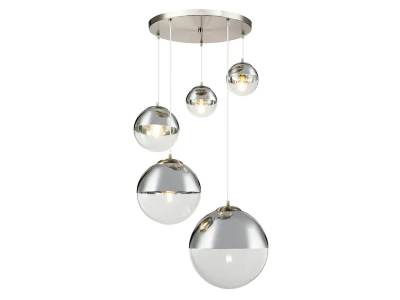 LED Pendelleuchte 5-flammig, Glaskugeln Chrom & Klarglas, Ø 65cm