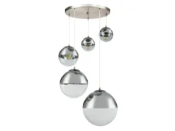 LED Pendelleuchte 5-flammig, Glaskugeln Chrom & Klarglas, Ø 65cm