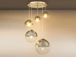 LED Pendelleuchte 5-flammig, Glaskugeln Chrom & Klarglas, Ø 65cm