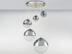 LED Pendelleuchte 5-flammig, Glaskugeln Chrom & Klarglas, Ø 65cm