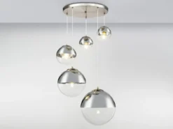 LED Pendelleuchte 5-flammig, Glaskugeln Chrom & Klarglas, Ø 65cm