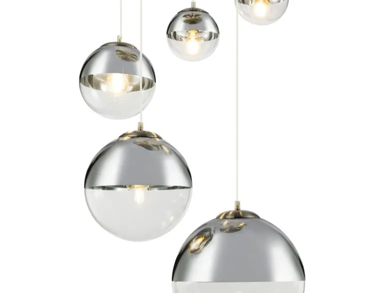 LED Pendelleuchte 5-flammig, Glaskugeln Chrom & Klarglas, Ø 65cm