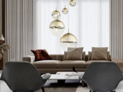 LED Pendelleuchte 5-flammig, Glaskugeln Gold & Klarglas, Ø 65cm