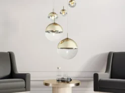 LED Pendelleuchte 5-flammig, Glaskugeln Gold & Klarglas, Ø 65cm