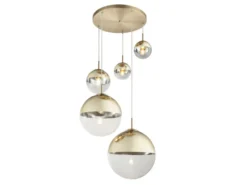 LED Pendelleuchte 5-flammig, Glaskugeln Gold & Klarglas, Ø 65cm