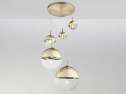 LED Pendelleuchte 5-flammig, Glaskugeln Gold & Klarglas, Ø 65cm