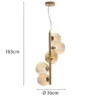LED Pendelleuchte 5-flammig Gold-Glaskugeln Bernsteinfarbig, Höhe 183cm