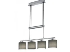 LED Pendelleuchte 4-flammig Grau höhenverstellbar mit Stoffschirmen, B: 80cm