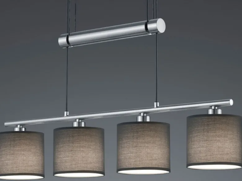LED Pendelleuchte 4-flammig Grau höhenverstellbar mit Stoffschirmen, B: 80cm