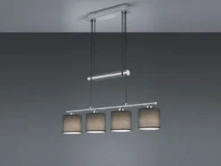 LED Pendelleuchte 4-flammig Grau höhenverstellbar mit Stoffschirmen, B: 80cm