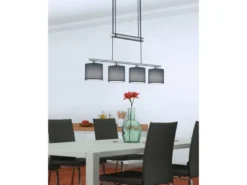 LED Pendelleuchte 4-flammig Grau höhenverstellbar mit Stoffschirmen, B: 80cm