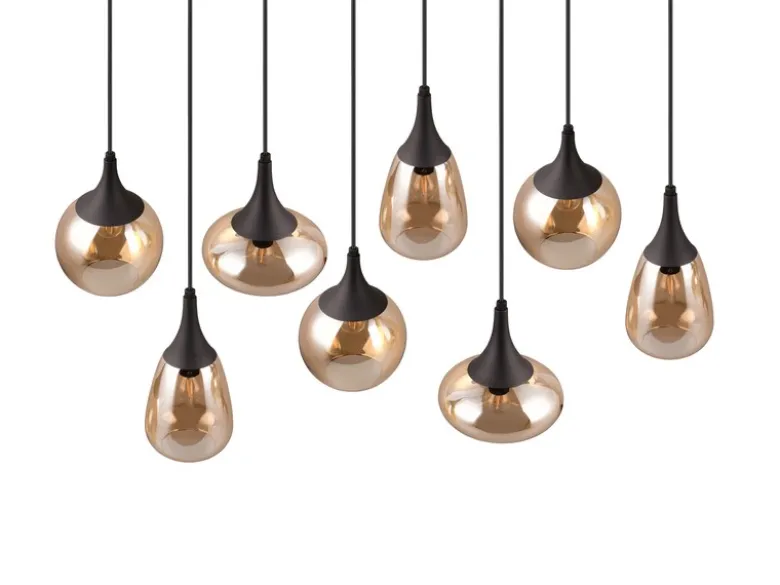 LED Pendelleuchte 8-flammig groß mit Glas amberfarbig, Breite 121cm