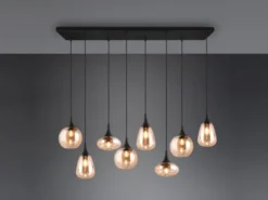 LED Pendelleuchte 8-flammig groß mit Glas amberfarbig, Breite 121cm