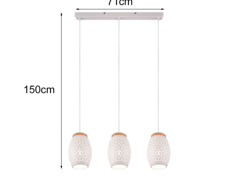 LED Pendelleuchte 3-flammig in Weiß mit ausgefallenem Stanzmuster, B: 71cm