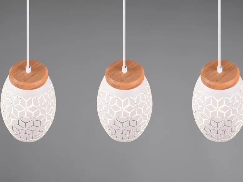 LED Pendelleuchte 3-flammig in Weiß mit ausgefallenem Stanzmuster, B: 71cm
