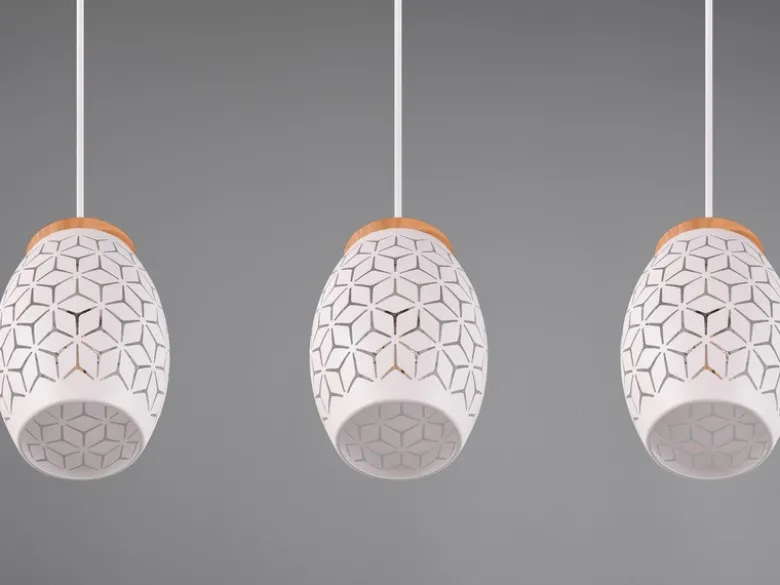 LED Pendelleuchte 3-flammig in Weiß mit ausgefallenem Stanzmuster, B: 71cm