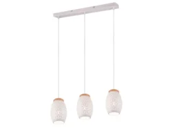 LED Pendelleuchte 3-flammig in Weiß mit ausgefallenem Stanzmuster, B: 71cm