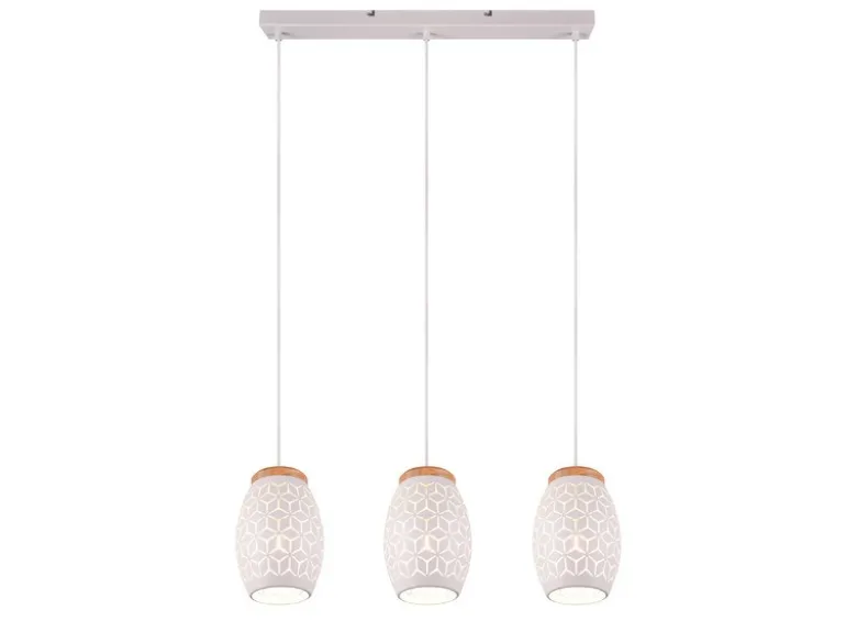 LED Pendelleuchte 3-flammig in Weiß mit ausgefallenem Stanzmuster, B: 71cm