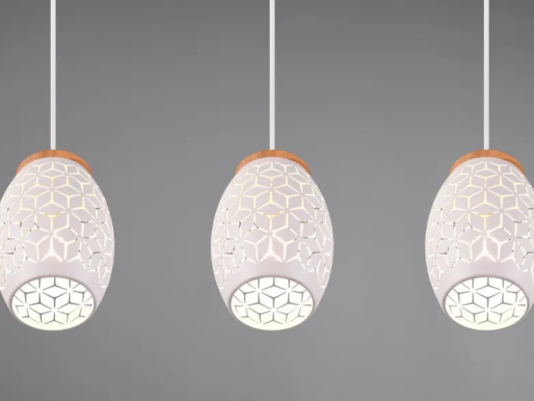 LED Pendelleuchte 3-flammig in Weiß mit ausgefallenem Stanzmuster, B: 71cm