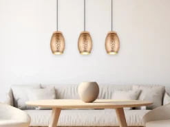 LED Pendelleuchte 3-flammig in Coffee mit ausgefallenem Stanzmuster, B: 71cm