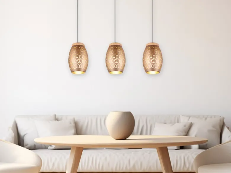 LED Pendelleuchte 3-flammig in Coffee mit ausgefallenem Stanzmuster, B: 71cm