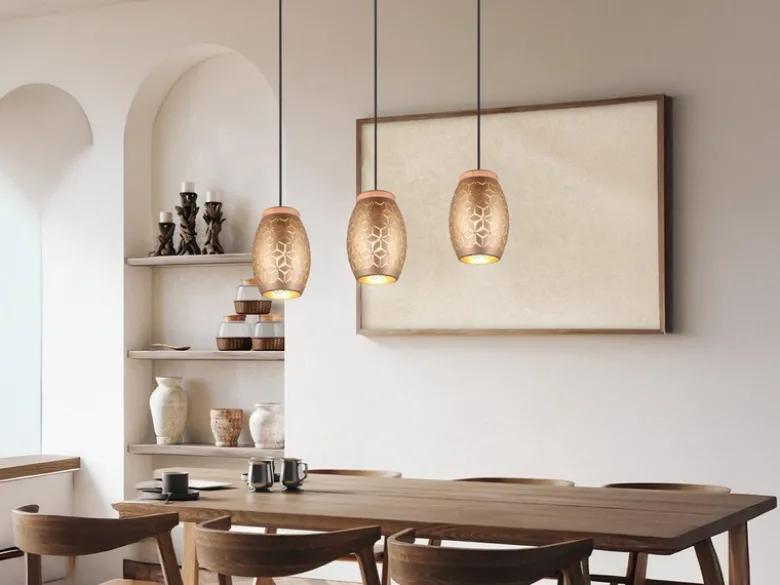 LED Pendelleuchte 3-flammig in Coffee mit ausgefallenem Stanzmuster, B: 71cm