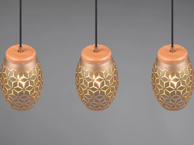 LED Pendelleuchte 3-flammig in Coffee mit ausgefallenem Stanzmuster, B: 71cm