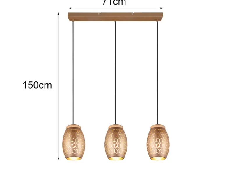 LED Pendelleuchte 3-flammig in Coffee mit ausgefallenem Stanzmuster, B: 71cm