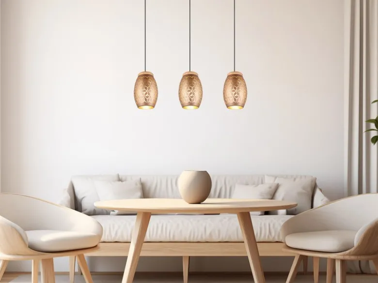 LED Pendelleuchte 3-flammig in Coffee mit ausgefallenem Stanzmuster, B: 71cm