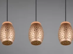 LED Pendelleuchte 3-flammig in Coffee mit ausgefallenem Stanzmuster, B: 71cm