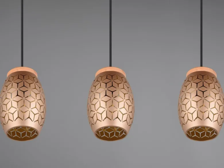LED Pendelleuchte 3-flammig in Coffee mit ausgefallenem Stanzmuster, B: 71cm