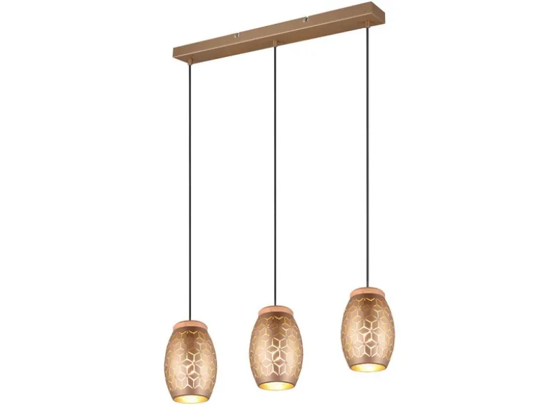 LED Pendelleuchte 3-flammig in Coffee mit ausgefallenem Stanzmuster, B: 71cm