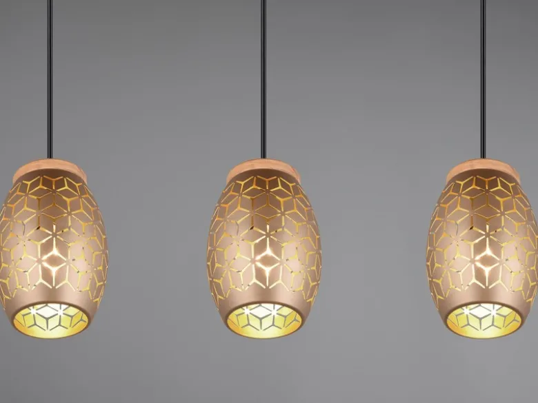 LED Pendelleuchte 3-flammig in Coffee mit ausgefallenem Stanzmuster, B: 71cm